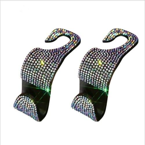 2pcs Car Seat Back Hook Diamond Bling Rhinestones Hanger Universal Headrest Mount Storage Holder Car Interior Accessories