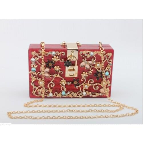 Women Acrylic red blue color Evening bag Clutch Purses and Handbags Ladies Fashion Chain Shoulder Crossbody Bags wallet clutches