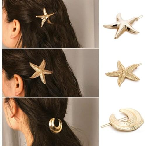 1pcs Summer Hot Fashion Gold /silver Color Moon Starfish Shape Alloy Hairpins Female Hair Styling Accessories Dropshipping