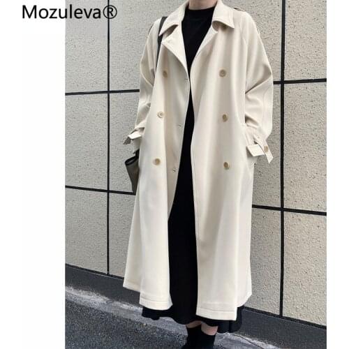 Mozuleva 2021 Autumn Oversized Women Trench Coat Elegant Full Sleeve Belted Female Overcoat Double-breasted Long Women Jacket