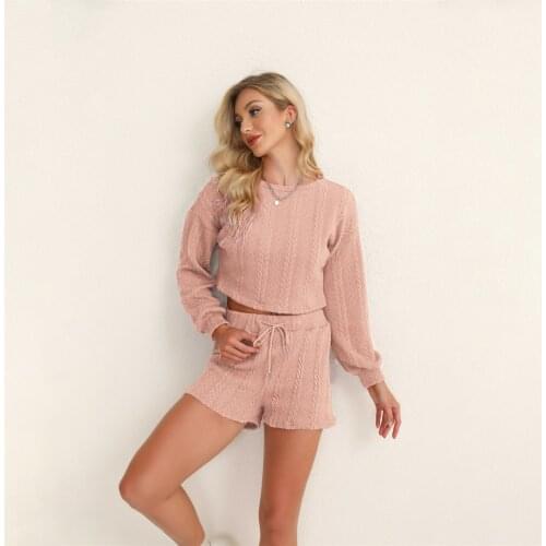 Running Fitness 2021 Autumn And Winter New 2-piece Suit Womens Casual Long-sleeved Sweater + shorts Home Wear Sports Yoga Suit