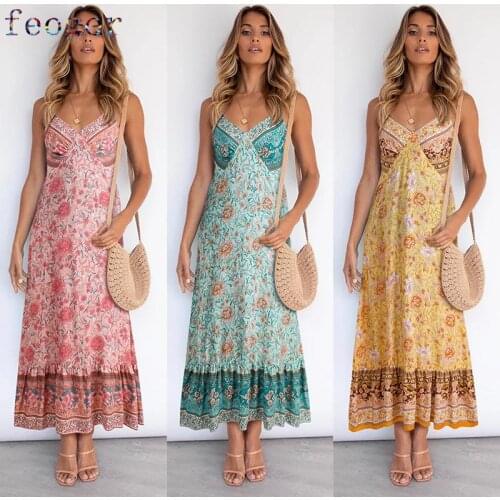 FEOGOR Short dress 2021 summer new casual womens bohemian fashion sexy sling floral dress 2021 new product dress Casual dress