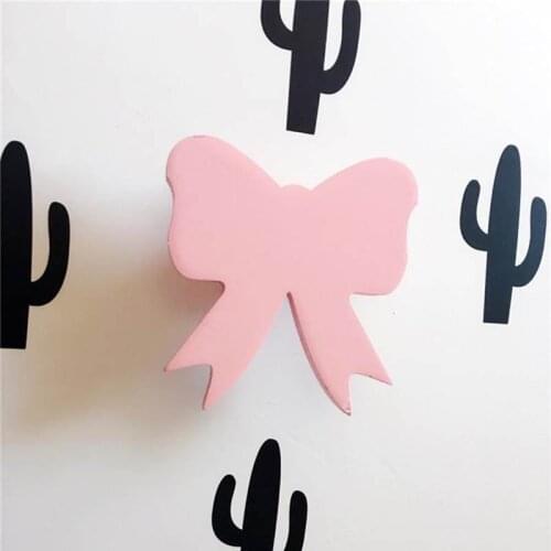 1 Pcs Wooden Cartoon Bowknot Wooden Hook Kids Room Decorative Hook Clothing Towel Wall Hanger 3 Colors INS style