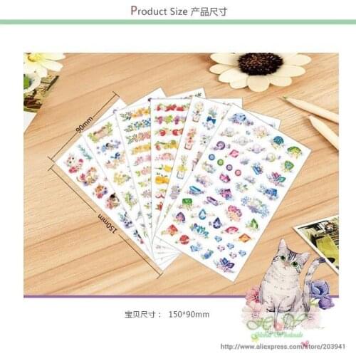 15packs/lot Kawaii Flower Cat series sticker SET Decoration label DIY Diary Scrapbooking Label Sticker Stationery