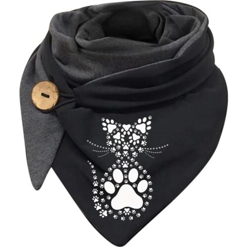 2021 Fashion Female Cat Printing Scarf Buttons Soft Wrap Casual Warm Scarves Shawls Hot Sale Scarves Streetwear Plain Scarves