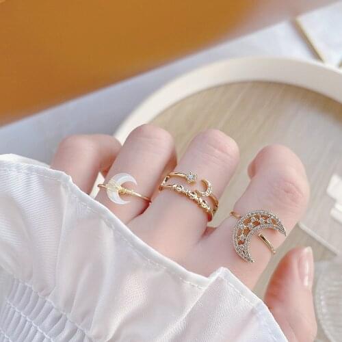 2021 New Fashion Brand Jewelry Crystal Moon Adjustable Rings for Women Delicate Gift Engagement Shell Pierced Rings