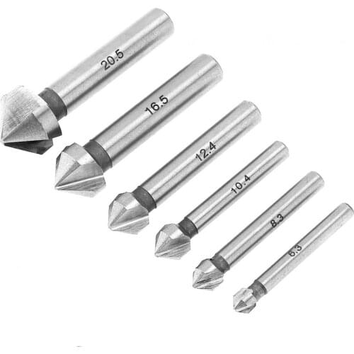 6cs 3-Flute HSS Chamfering End Mill Cutter Drill Bit Countersink Set Workholding