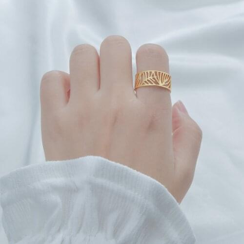 Acheerup Fashion Simple 14k Gold Metal Open Ring For Women Girl Hollow Elegant Leaf Index Finger Rings Birthday Jewelry Gifts