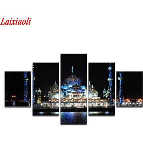 Diamond embroidery Modular Muslim Pictures 5 Panel Islam city building cross stitch diamond painting mosic full stones landscape