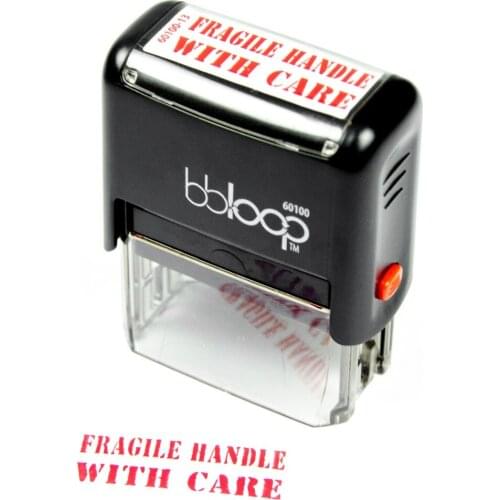 BBloop Stamp "FRAGILE HANDLE WITH CARE" Self-Inking, Rectangular. Laser Engraved. RED