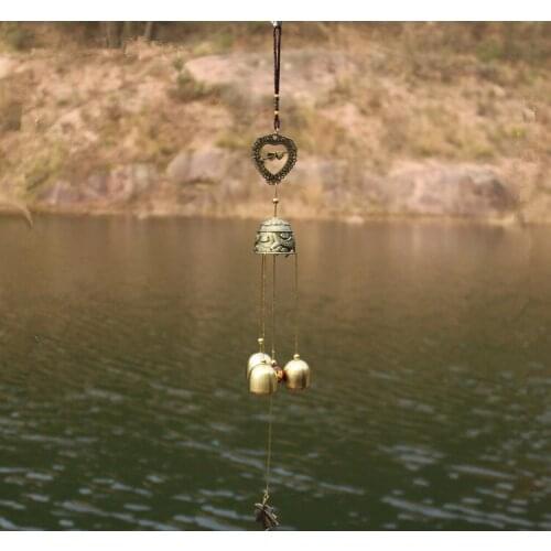 Free Shipping Antique Classical 3 Copper Alloy Bells Antirust An Arrow Double Heart Wind Chimes Outdoor Indoor Yard Home Decor