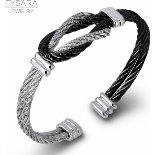FYSARA Titanium Steel Mens Twisted Cable Wire Bracelets & Bangles Unisex Punk Jewelry Black France Cuff Knot Bracelet Wholesale
