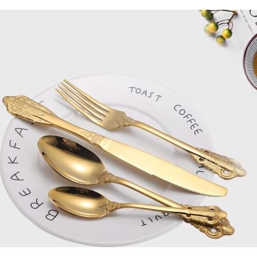 Elegant Life Stainless Steel Tableware Matte Cutlery Sets Flatware Set 4 Pcs Knife Fork Spoon Dinnerware Sets Kitchen Tableware