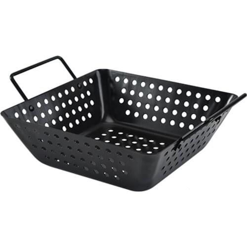 Grill Wok with Handle,BBQ Accessory Barbecue Tools for Stir Fry,Shrimp,Meat & Vegetable Outdoor Camping Cookware