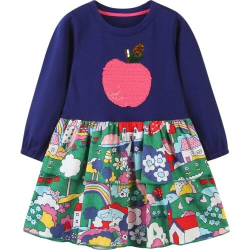 Jumping Meters New Princess Party Tutu Dress with Star Cotton Children Autumn Spring Clothing Long Sleeve Toddler Costume Dress