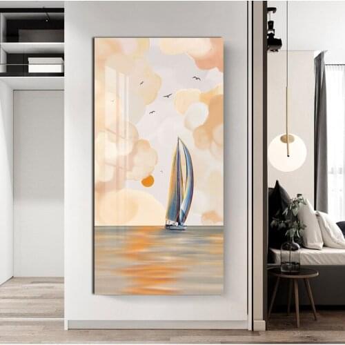 Nordic Decoration Landscape Canvas Painting Boat Moon Sky Oil Style Wall Art Picture For Living Room Poster And Print Home Decor