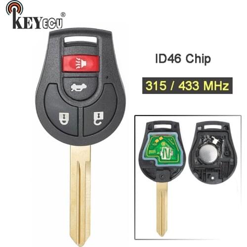 KEYECU 315/433MHz ID46 CWTWB1U751/ CWTWB1U761 Remote Key Fob 4 3+1 Button for Nissan Rogue Qashqai Sunny Sylphy Tiida X-Trail
