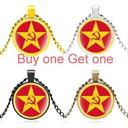 Classic Soviet Communism Sickle Hammer Design Glass Dome Cccp Pendant Necklace Jewelry Men Women Accessories Gifts