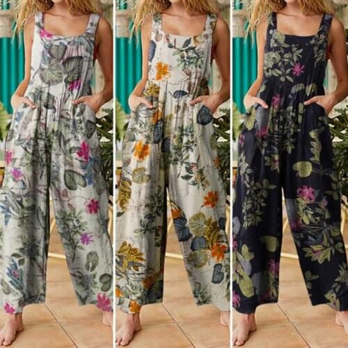 Jumpsuit Ladies Workwear Floral Print Casual Loose Comfortable Rompers Wide Leg Pants 2021 Long Holiday Summer