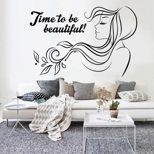 Beauty Salon Wall Stickers Girls Bedroom Art Vinyl Decal Removable Shop windows Mural Beautiful Decoration Time To Be O64