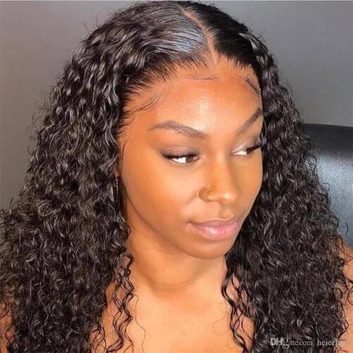 Kinky Curly Human Hair Wigs T Part Wigs Deep Part 13X6x1 Brazilian Curly Hair Wigs With Baby Hair Pre Pluched 4x4 Lace Front Wig