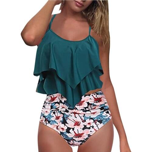Ruffles High Waist Bikini Swimwear Women Sexy High Breast Two Pieces Bikini Set Bathing Suit Bikinis 2021 Mujer Biquini