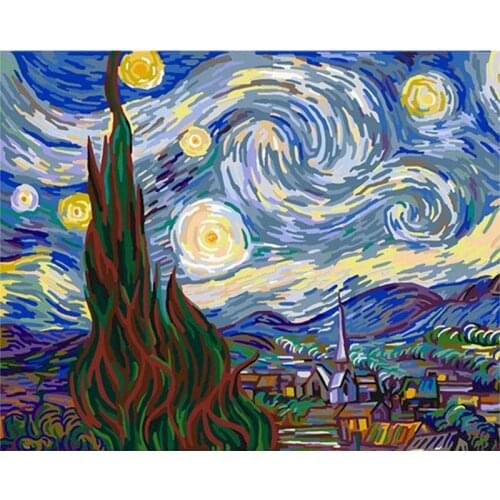 Oil Painting By Numbers Rotating Starry Sky Landscape Diy Modern Wall Art Canvas Acrylic Paint Unique Gift Home Decoration Kit