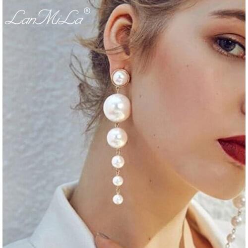 LanMiLa Fashion 2021 Hyperbole Pearl Dangle Earrings Women Jewelry