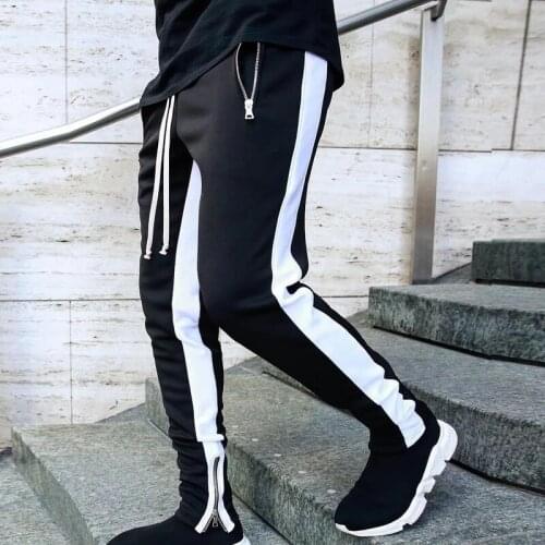 Mens Joggers zipper Casual Pants Fitness Sportswear Tracksuit Bottoms Skinny Sweatpants Trousers Black Gyms Jogger Track Pants