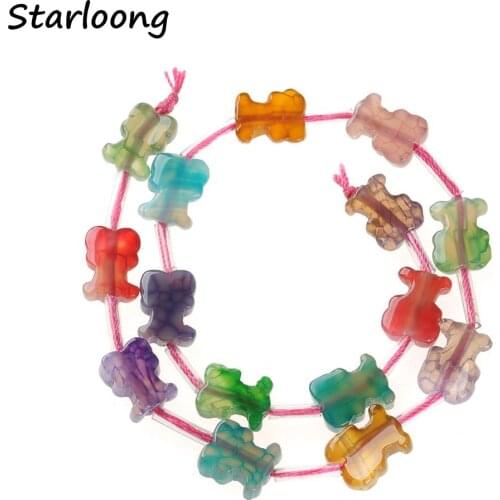 Natural Stone Cute Butterfly Bear Cracks Agates Stripe Druzy Loose Beads Gems Stone Strand Beads for DIY Jewelry Making Necklace