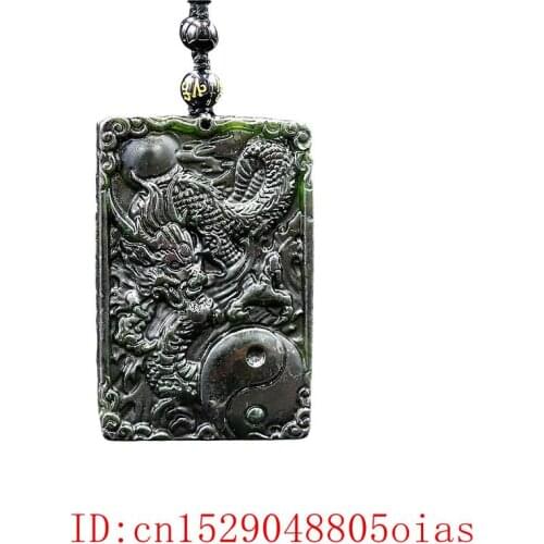 Jade Dragon Pendant Necklace Fashion Carved Black Green Chinese Amulet Natural Charm Jewellery Gifts