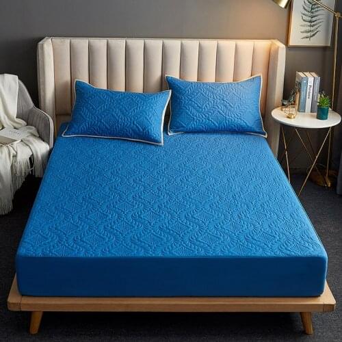 100% Waterproof Pure Color Quilted Embossed Mattress Protector Fitted Sheet Style for Bed Anti-mite Mattress Cover Copri