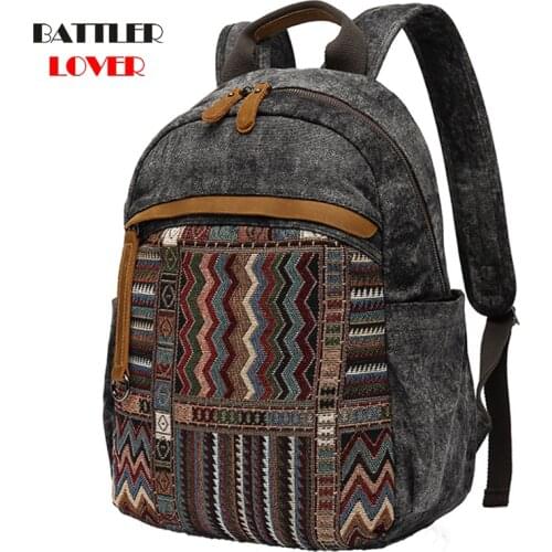 New Embroidery Backpacks For Women 2021 Genuine Cow Leather Zipper Shoulder Purse Female Big Capacity Travel Totes Ladies Canvas