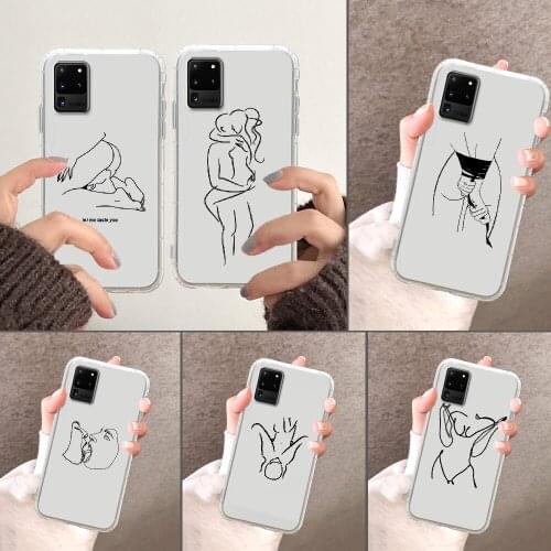 Minimalist Line Sexy Couple Phone Case Transparent For Samsung Galaxy Note 4 8 9 10 20 S8 S9 S10 S10E S20 Plus UITRA Ultra
