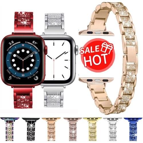 Luxury lady diamond Strap For Apple Watch band 44mm 40mm 38mm 42mm steel woman loop wrist Bracelet for iWatch Series 6 SE 5 4 3