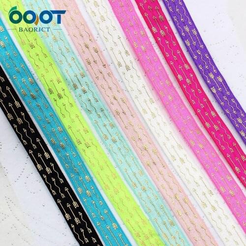 10yards 5/8''geometric bronzing Ribbon Elastic Foldover Elastics Stretch Hair Ties Headbands for Baby Girls Hair Bow E-20428-810
