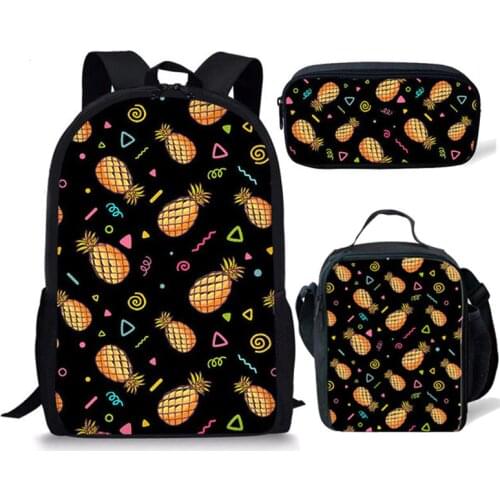 Pineapple Print Boy Girl Backpack Student School Book Bags Black Anime College Laptop Schoolbag for Women Men