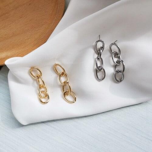 Simple Alloy Series Metal Texture Personality Chain-Shaped Earrings Trendy Women European And American Net Red Ins Earrings