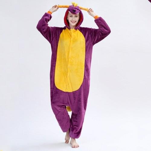 Spyro Dragon Onesie Anime Cartoon Kigurumis Purple Animal Pajama Women Men Adult Funny Suit Winter Warm Cute Sleepwear Jumpsuit
