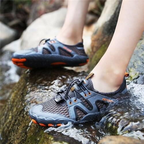 Outdoor Sports Mesh Aqua Shoes Men Breathable Light Seaside Sneakers Male Cool Non-slip Trekking Upstream Wading Shoes Big Size