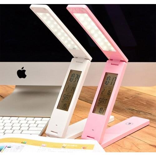 Led Table Lamp Usb Charge With Calendar Temperature Alarm Clock Eye Protect Dimmable Reading Folding And Portabletable Desk Lamp