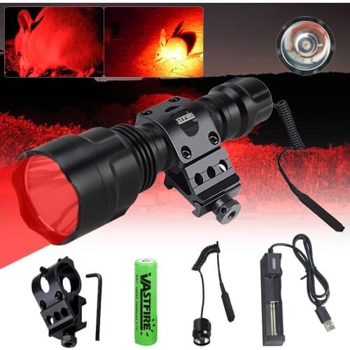 Tactical C8 Rifle Hunting Flashlight Outdoor Scout Light Military Weapon Light LED Arme Lanterna+18650+Charger+Swtich+Mount+Box