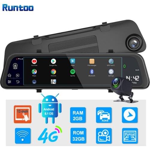 Car DVR Dash Cam 12 Inch 4G Android Stream Media ADAS Rearview Mirror 1080P GPS Navigation Triple Screen Camcorder Night Vision
