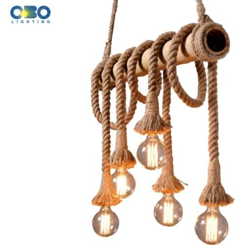 Vintage Hemp Rope Pendant Light AC90-260V E27 Loft Creative Personality Industrial Pendant Lamp for Restaurant Coffee Bar