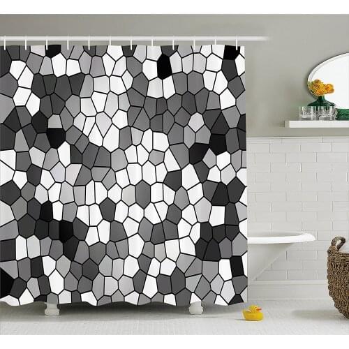 Grey and White Shower Curtain Stained Glass with Abstract Composition Mosaic Waterproof Polyester Bath Curtain With Hooks