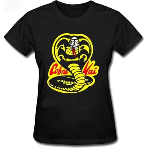Cobra Kai Strike First Strike Hard No Mercy T-Shirt Womens Tee Shirts Punk Custom Short Sleeve Vintage Black Lady XS-XL