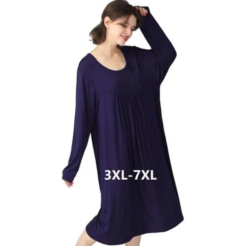Vestido De Mujer New Spring Autumn Nightdress 3XL-7XL Plus Size Nightgowns Women Dress Lounge Wear Modal Cotton Lady Nightshirt