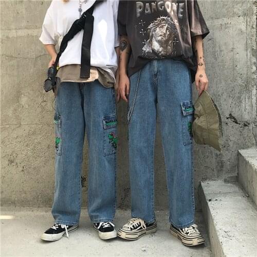 High Waist Wide Leg Pants Boyfriend Baggy Harajuku Straight Denim Trouser Womens Jeans 2021 New Dinosaur Printing Streetwear