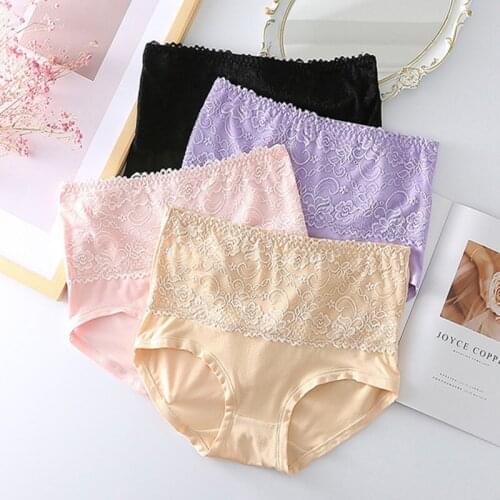 4Pcs/Lot Womens Panties Underwear with High Waist Milk Silk Comfortable Female Lace Briefs Large Size M-6XL Ladies Underwear