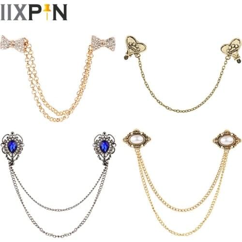 Women Vintage Cardigan Collar Chain Clip Elegant Blouse Shawl Sweater Clips Collar Brooch Shawl Clip Holders Clothes Decoration